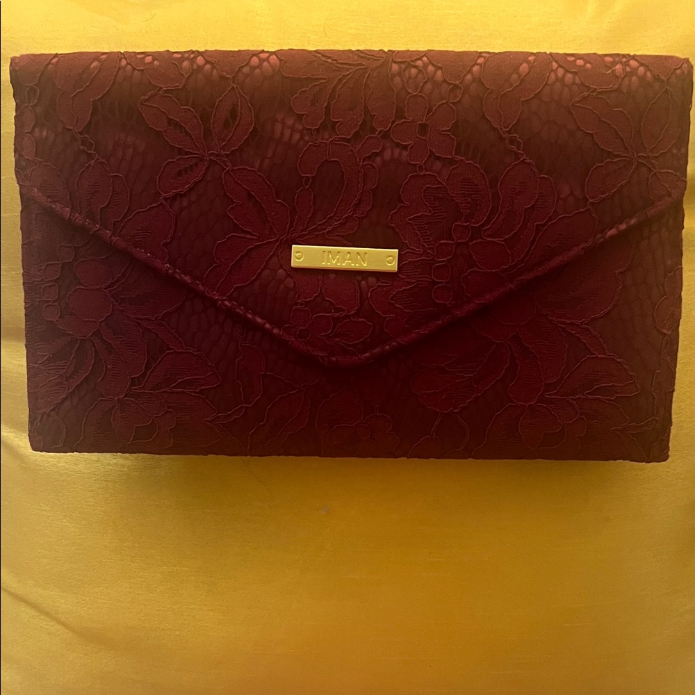 IMAN Deep Red Floral Lace Clutch